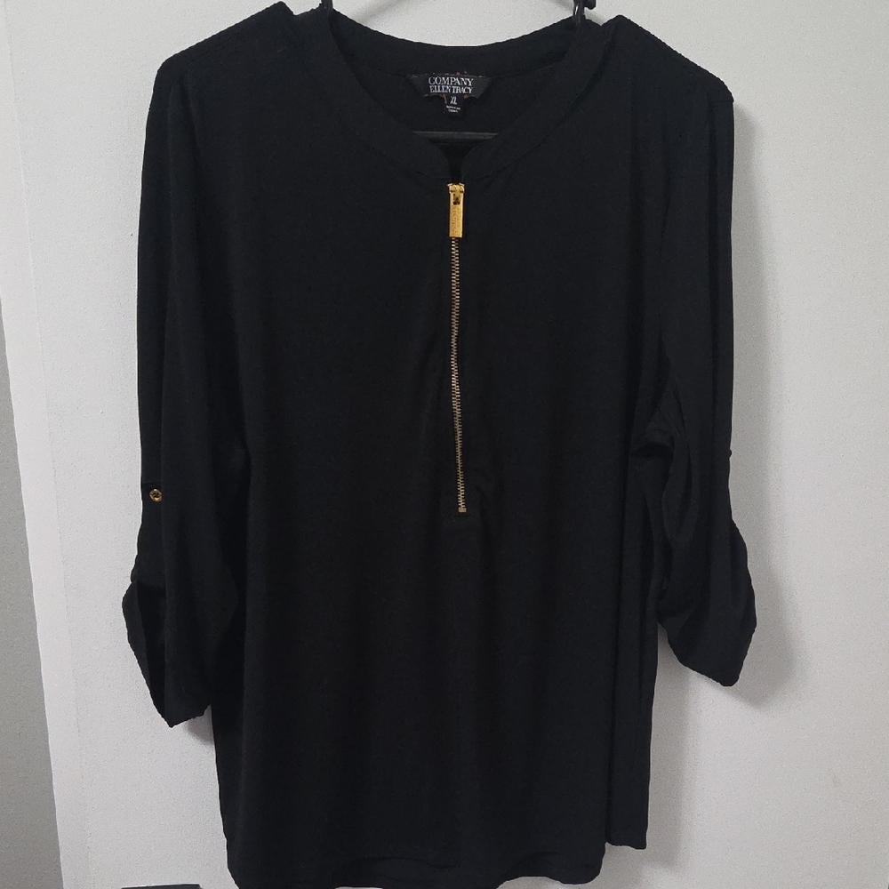 Company Ellen Tracy Elegant Black Top with Gold Zipper